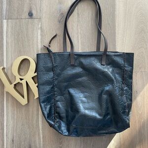 Pulicati Dark Brown XLarge Leather Raw Edge Tote Bag
